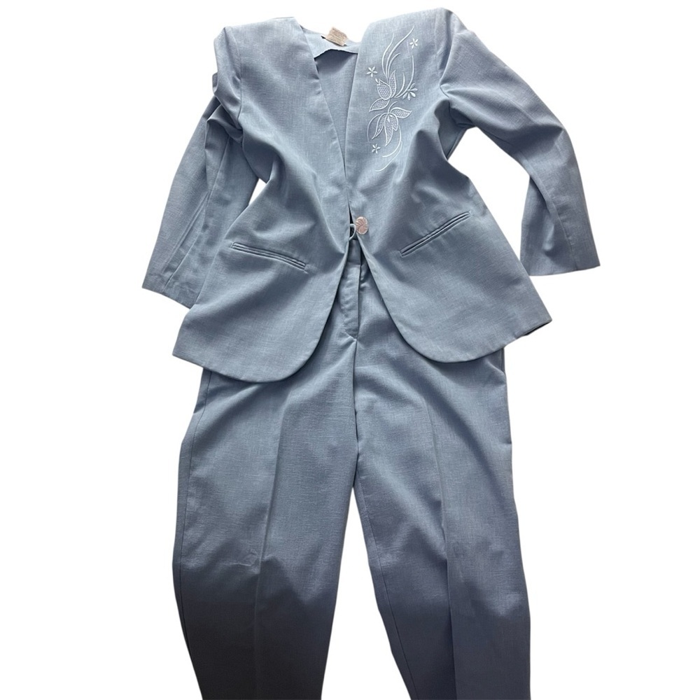 Vintage 80s D'Allaird's Embroidered Pantsuit Blue Vtg 12 (M/L)